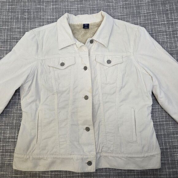 Y2K GAP Corduroy Sherpa Lined Trucker Jacket Women's L/XL Cream/Ivory - Picture 12 of 13